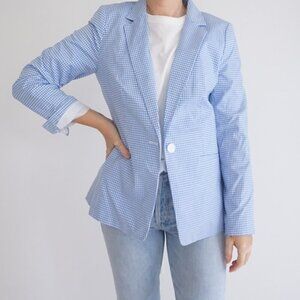 Talbots Blue Gingham Check Blazer Preppy Cottagecore Spring Layering Jacket 8